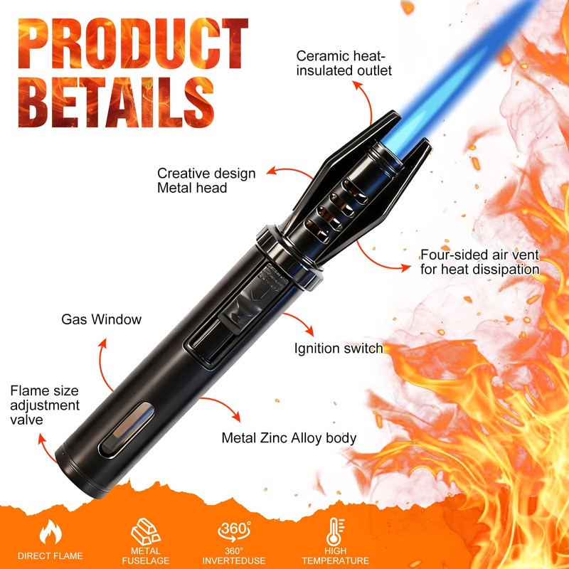 Mini Torch Lighter with Fuel Window - 5" Refillable Butane