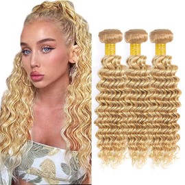 P27613 Bundle Highlight Blonde Deep Wave Bundles Human Hair 20 22 24 Inch Peruvian Honey Blonde Bundles Human Hair Blonde Loose Deep Bundle