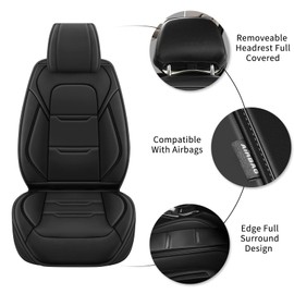 YORKNEIC Leather Car Seat Covers Fit for Honda Ridgeline 2006-2014 and 2024 2025 2 Front Seat Covers for Honda Ridgeline Automotive Seat Cushion with Airbag Compatible (2PCS,Black)