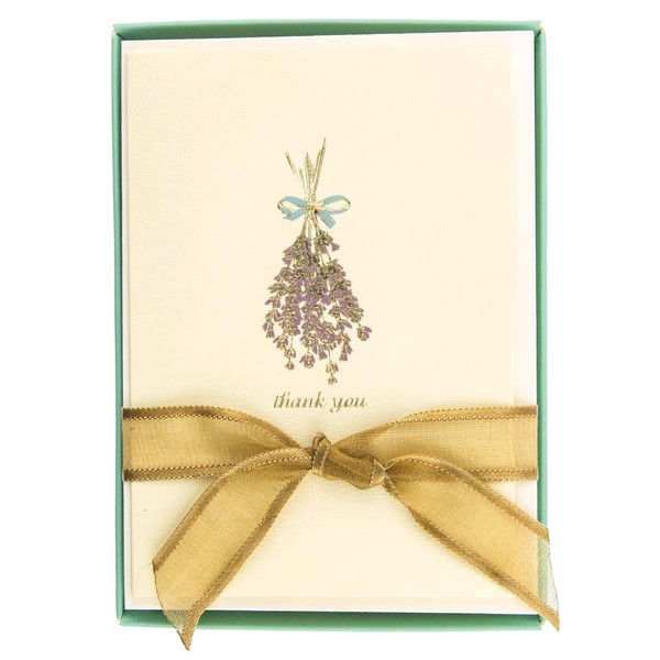 "Graphique Lavender La Petite Presse Boxed Notecards - 10 Embellished Gold Foil Hanging Lavender Notes with Matching Envelopes, 3.25" x 4.75" (L1311CB)