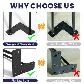 SMARTSTANDARD Hairpin Table Legs 24 Inch, 3/8" Solid Metal Legs for DIY Bench Desk Chairs Dining End Table - Set of 4, Carbon Steel Black Heavy Duty Furniture Legs with Rubber Floor Protectors