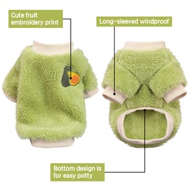 Yaopelky 2PCS Small Medium Dog Winter Clothes Fleece Turtleneck Jumpsuit Cute Fruit Print Cat Outfit for Chihuahua Yorkie Teddy (Pink-Green, XL)