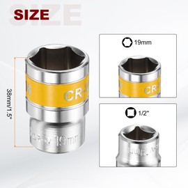sourcing map 4pcs 1/2" Drive 6 Points Socket 19mm Metric Shallow Impact Socket CR-V Steel Flip Socket Spindle Axle Nut Impact Socket for Home Auto Hex Nuts Bolts Repair, Silver Yellow