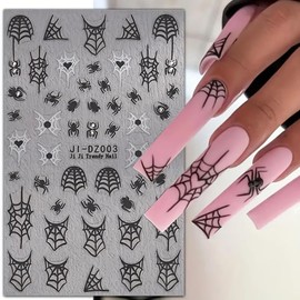 Spider Web 3D Nail Decals - Ghost, Skull Designs - Self-Adhesive Nail Art Stickers with Rhinestones - Perfect for Women & Girls