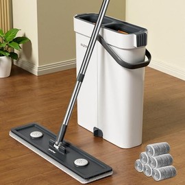 CTIME 2025 360° Spin Mop New Upgraded Version of Mop and Bucket Set with Wringer, with 6 Washable Microfiber Pads, Home Floor Cleaning System for All Floor Types and Windows