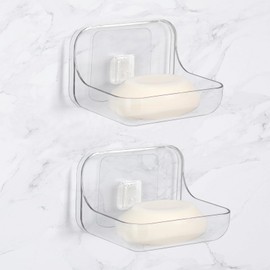 Acrylic Soap Dish, 2 Pack Soap Holder for Shower Wall, Self Draining Adhesive Shower Bar Soap Holder, Plastic Soap Saver for Bathroom,Tube and Kitchen Sink