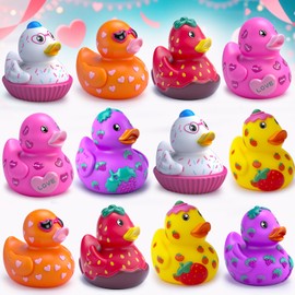 Rubber Ducks for Kids,12PCS Toddler Bath Toys, Baby Pool Bathtub Toys, Assorted Duckies in Bulk for Girls Party Favors Supplies Decoration(Pink)