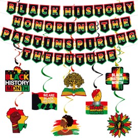 Black History Month Decorations, Black History Honoring The Past Inspiring The Future Banner, African American Inspirational Hanging Swirls, Black Freedom Party Decorations