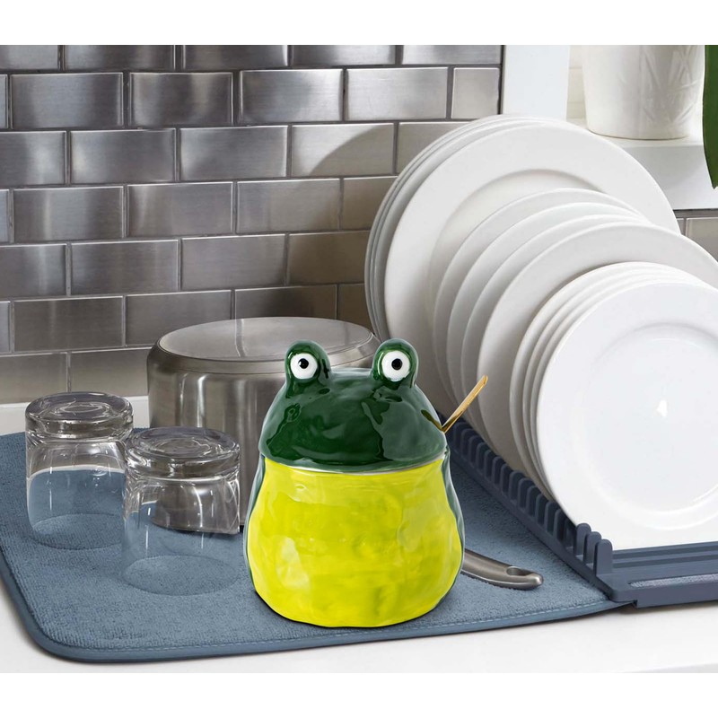 dgudgu Frog Salt Cellar With Lid And Bamboo Spoon Ceramic