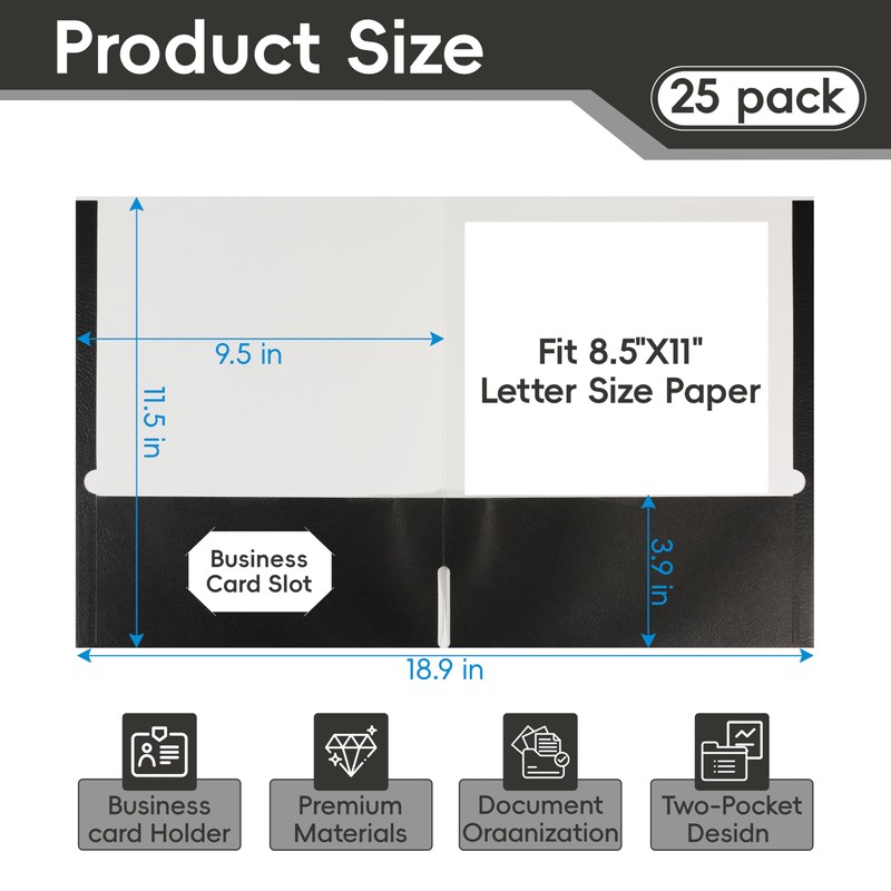 8 Packs Black Two Pocket File Folders,File Folder Letter Size,8.5x11Inches