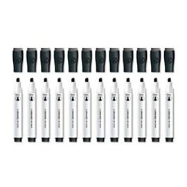 U Brands Low Odor Dry Erase Markers with Erasers, Chisel Tip, Black, 12-Count