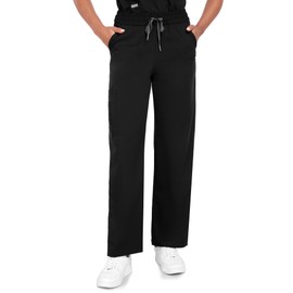 COMENII Scrubs for Women, High Waisted Relaxed Womens Scrub Pants with 6 Pockets & Elastic Waistband, Easy-Care Women Scrub-R-Black L