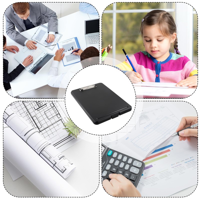 Black A4 Plastic Clipboards with Compartment Portable Clipboard Plastic Storage