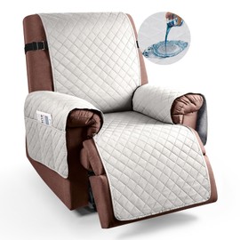 KinCam 100% Waterproof Recliner Chair Cover, Reclining Couch Covers for Pets, Dogs, Recliner Couch Slipcover Furniture Protector with Elastic Straps for Kids(23.6", Beige White)