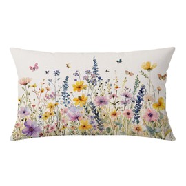 NUTEEN Spring Pillow Covers 12x20 Inch Colorful Floral Butterfly Throw Pillow Covers,Spring Summer Floral Pillowcase Rustic Farmhouse Decorative Cushion Case for Sofa Couch Outdoor