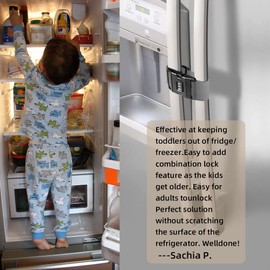 Fresheracc Fridge Freezer Refrigerator Cabinet Lock Latch, (2 Packs) Adjustable French Door Guard for Toddlers Children Kids Special Needs, No Drill No Screw No Adhesive (2 Packs Grey)