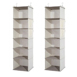 YRCBEHFU 2 Packs Hanging Closet Organizer, 6-Shelf Closet Organizers and Storage with Side Pockets, Collapsible Hanging Shelves for Closet & RV & College Dorm,Beige