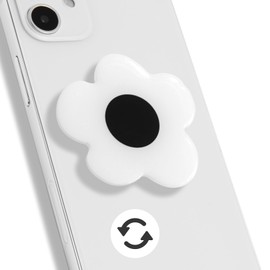 On The Grip Daisy Phone Grip with Fidget Spinner – Adhesive Type, Floral Design, Secure Hold, Durable and Lightweight, Compatible with Most Smartphones (White Black)