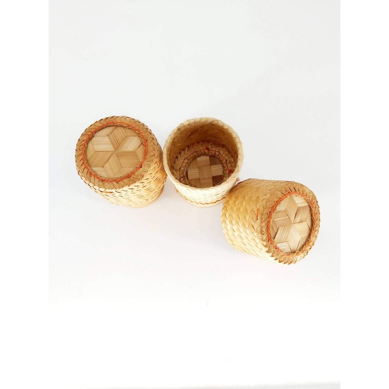 2 Sets of Mini Basket Size 8x8x11 cm. Handwoven Handmade