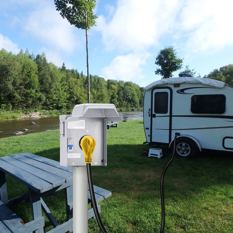 30 Amp Temporary RV Power Outlet with Breaker, Briidea Outdoor
