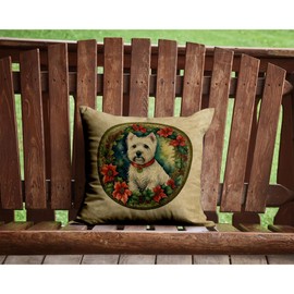 Caroline's Treasures DAC2445PW1414 Westie Christmas Flowers Throw Pillow Machine Washable, Indoor Outdoor Decorative Pillow for Couch, Bed or Patio, 14Hx14W