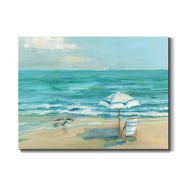 Renditions Gallery Simply Summer Wall Art, Beach Chair and Calming Waves Artwork, Vibrant, Premium Gallery Wrapped Canvas, Ready to Hang, 8 in H x 12 in W, Made in America Print
