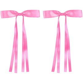 AMYBASIC 2pcs Hair Clips Bow with Long Tail, Tassel Ribbon Hair Clips for girls, Hair Accessories for Baby Toddlers Teens Kids(Hot Pink)