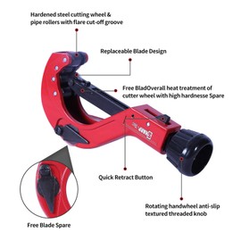 Sharp-tec 6-64mm Pipe Cutter, Adjustable Tube Cutter with Aluminum Alloy Body, Heavy-Duty Pipe Cutting Tool with Blade for deburring for Copper, Brass, PVC, Aluminum