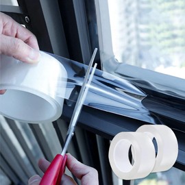 2 Roll Clear Window Sealing Tape, 2 Inch x 16 Feet, Weather Stripping Residue-Free Clear Window Insulation Tape for Door and Shower Glass Gaps