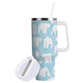 susiyo 40oz Stainless Steel Vacuum Insulated Tumbler with Lid and Straw,Polar Bears Double Wall Thermal Tumbler Cup Leak Resistant Water Bottle Travel Mug for Sports School Work Car