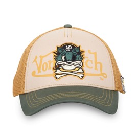 Von Dutch Mens & Women Trucker Cap Pirate Adjustable Cap, Beige/Khaki/Yellow