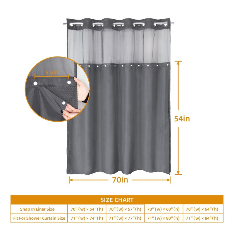 eachope 1 Pack Fabric Snap-in Shower Curtain Liner Replacement,Compatible with