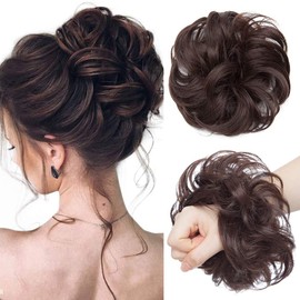 Hair Extensions Hair Extensions Hairpiece Scrunchie Updo Hairstyles Voluminous Messy Bun Wavy Like Real Hair Medium Brown