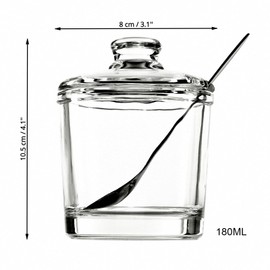 Telotela 1 Piece Classic Clear Glass Sugar Bowl with Lid Serving Spoon Salt Pot Pepper Storage Jar Seasoning Pot Dispenser Container Sugar Box Condiment Spice Racks Holder for Home Kitchen