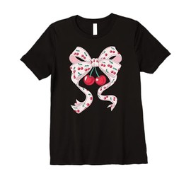 Womens Pink Coquette Bow With Cherries Cute Coquette Woman Premium T-Shirt