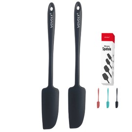 2-Pack Vovoly Silicone Jar Spatulas, Small Seamless Design Rubber Scraper with Stainless Steel Core, Heat Resistant and Non-Stick Mini Spatula for Jars and Blenders, BPA Free,11 IN, Black