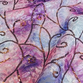 Bestway Lace African Lace Fabric 5 Yards Sequins Embroidery Leaves Rashel Net Lace for Nigerian Asoebi Wedding Party Dress Sewing (Pink and Sky Blue)