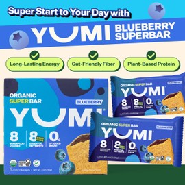 YUMI Organic Breakfast Superbar, Gluten-Free, No Added Sugar, 7+ Vegetables, Soft-Baked Crust, Healthy Snack Bars for Kids, School Safe, Healthy Alternative to Granola Bars or Cereal Bars, Blueberry (30ct)