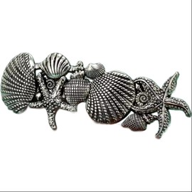 Vintage Seashell Hair Barrette, Starfish and Shell Design, Antique Silver Finish