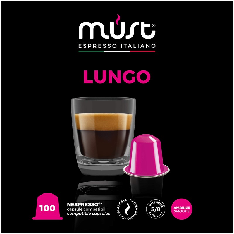 MUST Nespresso Compatible Aluminium Coffee Capsules Lungo Blend X 100