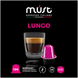 MUST Nespresso Compatible Aluminium Coffee Capsules Lungo Blend X 100 (10 packs X 10 Pods), Made in Italy