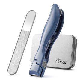 FVION Nail Clippers Large, Wide Jaw Opening Nail Clippers Stainless Steel Set, Nail Clippers for Thick Nails, Toenail Clippers with Nano Nail File, Nail Clippers with Collection Container (Blue)