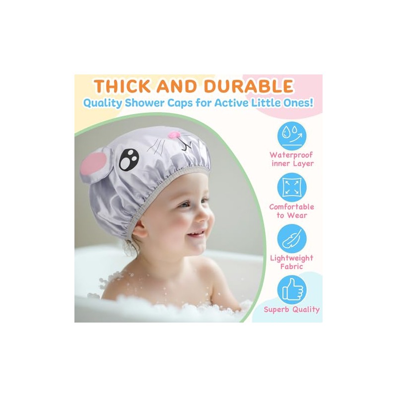 Kilofly kilofly 4pc Waterproof Reusable Bath Hat Kids Fun Cartoon
