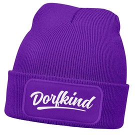 MoonWorks® Men's Beanie with Patch Dorfkind Knitted Hat with Saying Print Funny Hat Men, purple