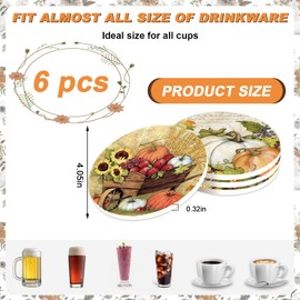 Whaline 6Pcs Fall Ceramic Coasters with Holder Pumpkin Truck Sunflower Bucket Drink Coaster Retro Farmhouse Heat-Resistant Cup Mats for Autumn Thanksgiving Home Party Tabletop Decor