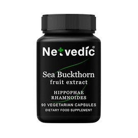 Netvedic Sea Buckthorn Fruit Extract Capsules | 90 Veg Caps 400mg | Omega-7 | Natural Adrenal Immune Support | Hair, Nails, Skin Dryness | Non-GMO & Gluten Free | Ayurvedic Supplement | 45 Days Supply