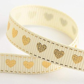 Love Hearts Ribbon Cream/Gold Grosgrain (9mm x 20M)
