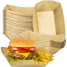 MotBach 50 Pack 2.5lb Kraft Paper Food Trays, Disposable Paper Food Boat Heavy-Duty Food Serving Basket Tray for Snack Hot Dog French Fries Nachos Taco Popcorn BBQ Party Picnic Wedding Party