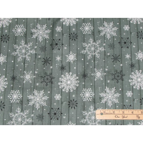 Studio E Christmas Memories Teal Gray Snowflakes Wood Grain Fabric