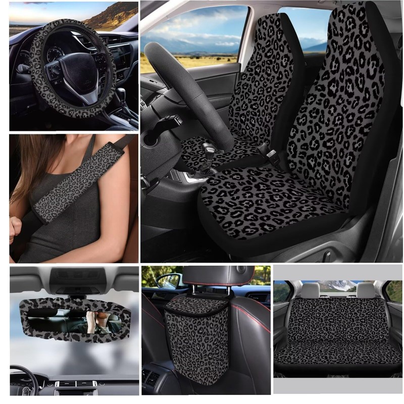 Qpednta Gray Leopard 12 Pack Car Seat Covers Set -